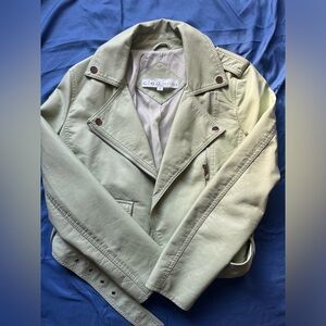 sage green leather jacket